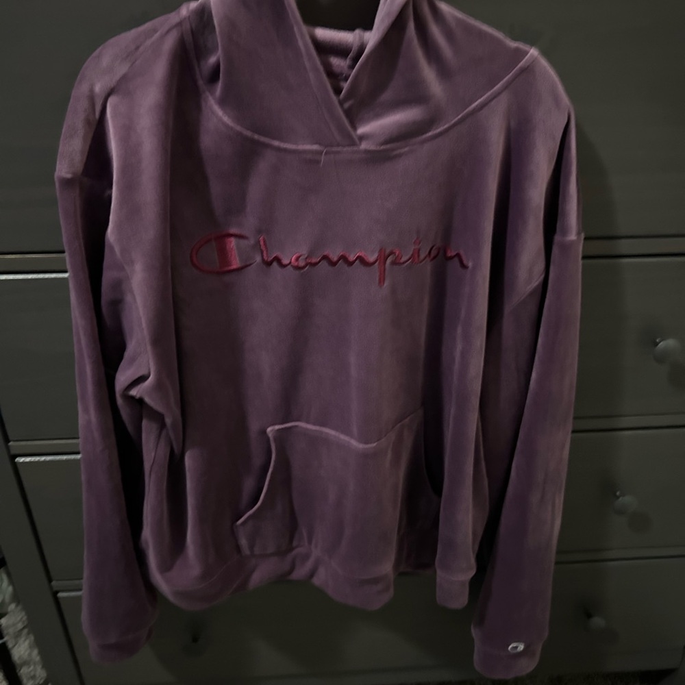 Champion Purple Hoodie with Red Logo